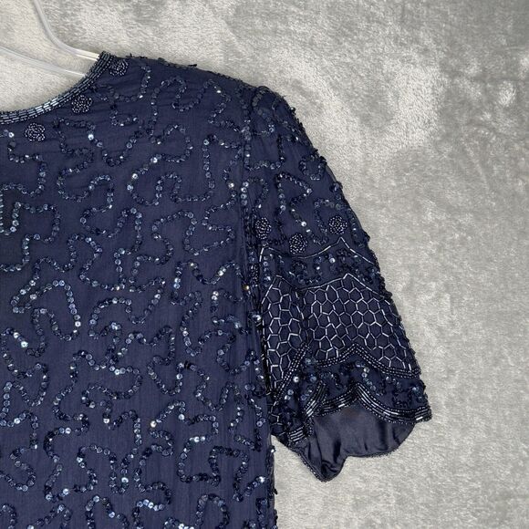 Brilliante by JA Dress Womens Medium Petite Blue Beaded Layered‎ Party Formal - Picture 6 of 10